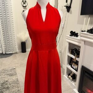 Cherry Red Halter A-Line Midi Dress for Night Out